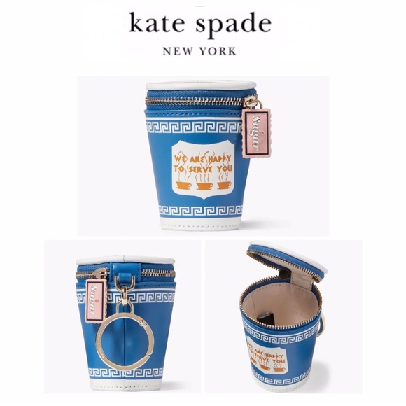 Kate Spade Coffee Break 3D Coin Purse Bag Charm Cup Lid Novelty Blue Leather NWT - Picture 5 of 5
